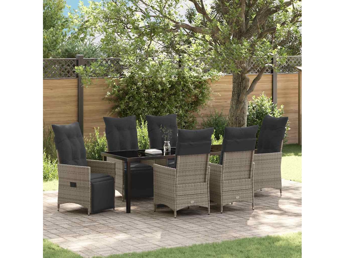 Vidaxl Conjunto De Jantar Para Jardim 7 Unid. Cinzeto Vime Pe