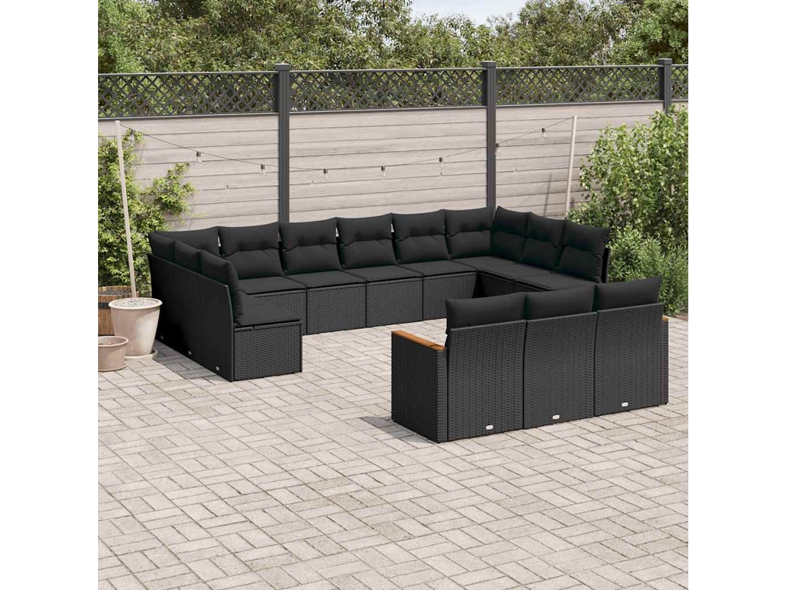 Vidaxl 13 Pcs Conjunto De Sofás De Jardim Com Almofadões Vime Pe Preto
