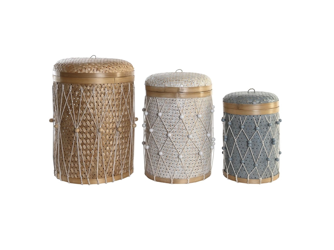 Conjunto de Cestas DKD HOME DECOR Algodão Bambu Boho 46x46x58 cm