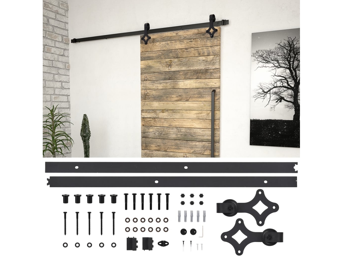 Vidaxl Kit De Ferragens Para Porta Deslizante Skien 200 Cm Aço Preto