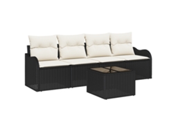 Conjunto 5 Conjunto De Sofá De Jardim Vidaxl Preto Vime Pe (231 X 62 X 69 Cm)