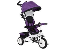Triciclo Evolutivo Para Bebés De +12 Meses 2 Em 1 Com Toldo Dobrável Guiador Cinto De Segurança E Cesto 95x50x106 Cm Roxo