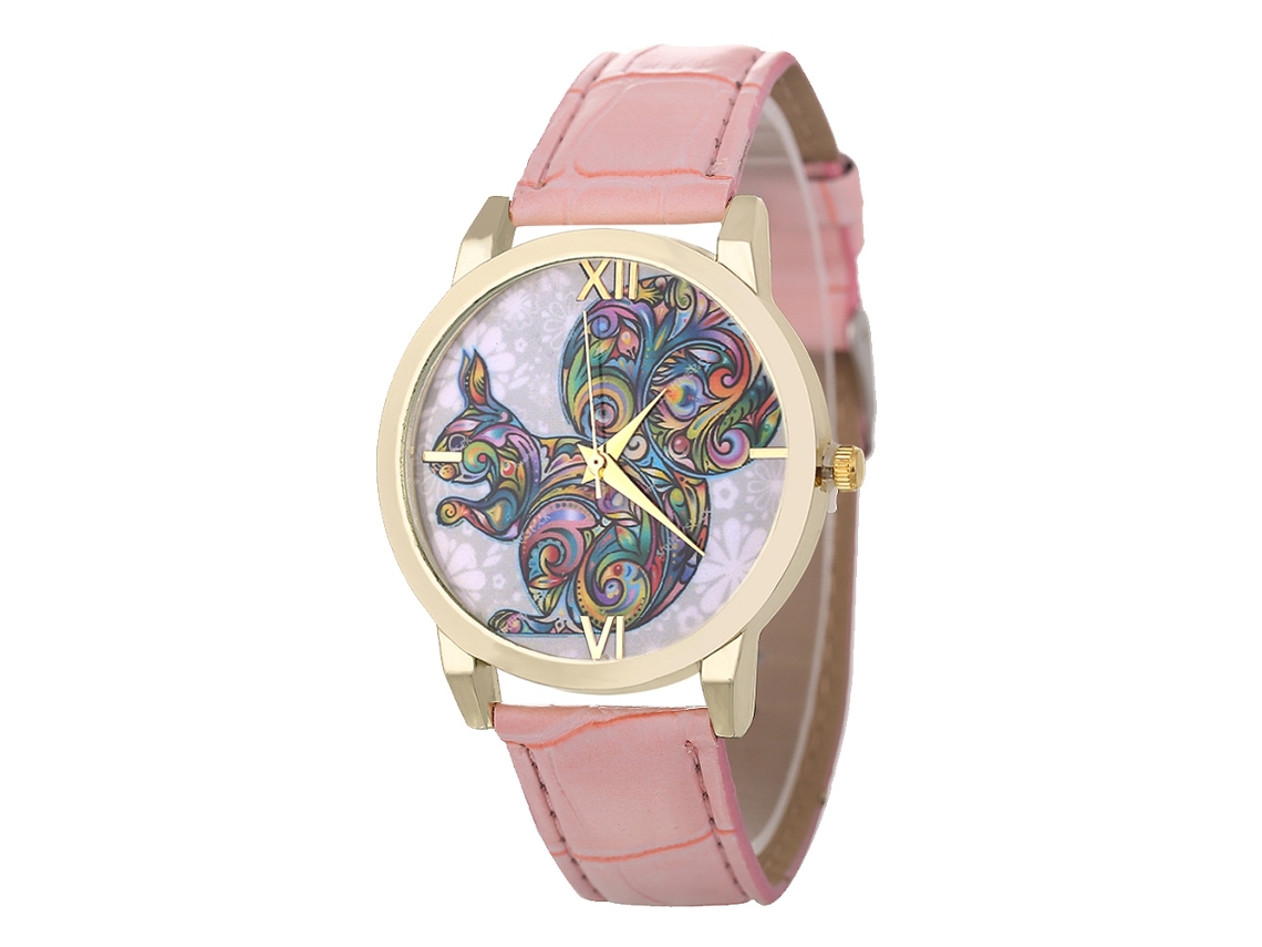 Relógio de pulso casual feminino para estudantes, estilo moderno, quartzo rosa com pulseira de couro.