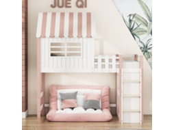Cama Infantil em Madeira Maciça, 90x200cm, com estrutura de cabana, gaveta, rosa, KOMHTOM
