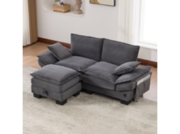 Sofá 2 Lugares C/ Pufe, Assento Amplo, Design Ergonômico, Espuma Alta Densidade, Usb-c E Bolsos. Ideal Para Sala, Escritório Ou Lounge. Cinza Escuro.