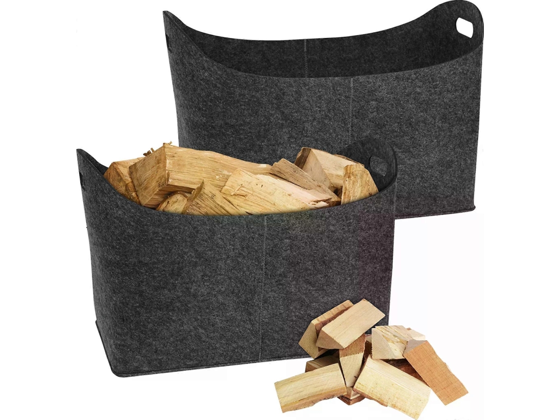 Sacos de Feltro para Lenha, Conjunto de 2 Peças, Saco Dobrável para Lenha, Cesto para Lenha, Sacola de Compras, 55 X 30 X 40 Cm, Cinza Escuro. GOKOCO