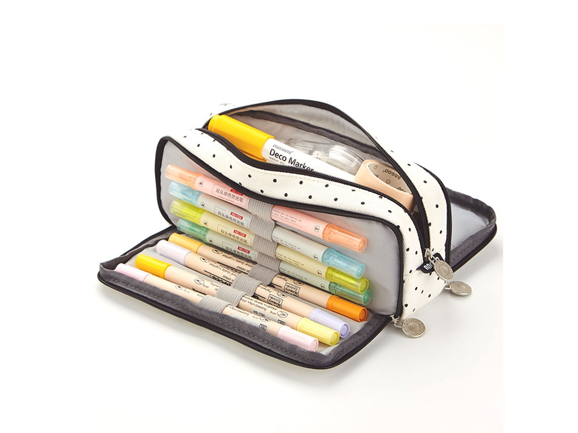 Estuche De Lápices De Gran Capacidad Con Múltiples Bolsillos Y Doble Apertura Para Estudiantes Escolares