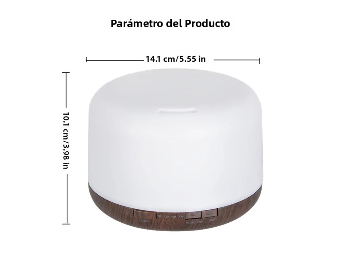 Mini difusor de aromas com luz noturna, porta USB, capacidade 500ml, acabamento em madeira escura | MDUG