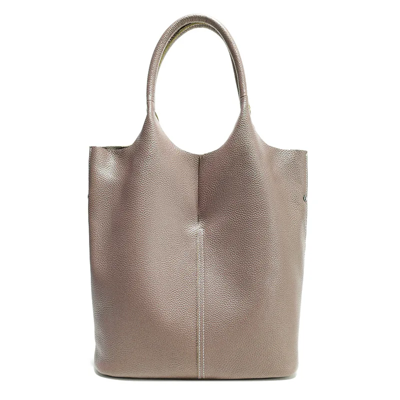 (9955-elephant Grey) Bolsa Saco Feminina De Couro Bovino De Alta Qualidade, Novo Estilo, Bolsa De Ombro Feminina Grande De Luxo Em Couro Genuíno.