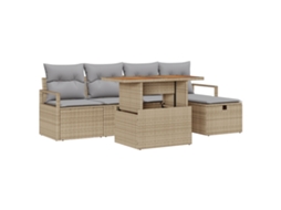 Conjunto 6 Conjunto De Sofá De Jardim Vidaxl Bege Vime Pe (230 X 117 X 85 Cm)