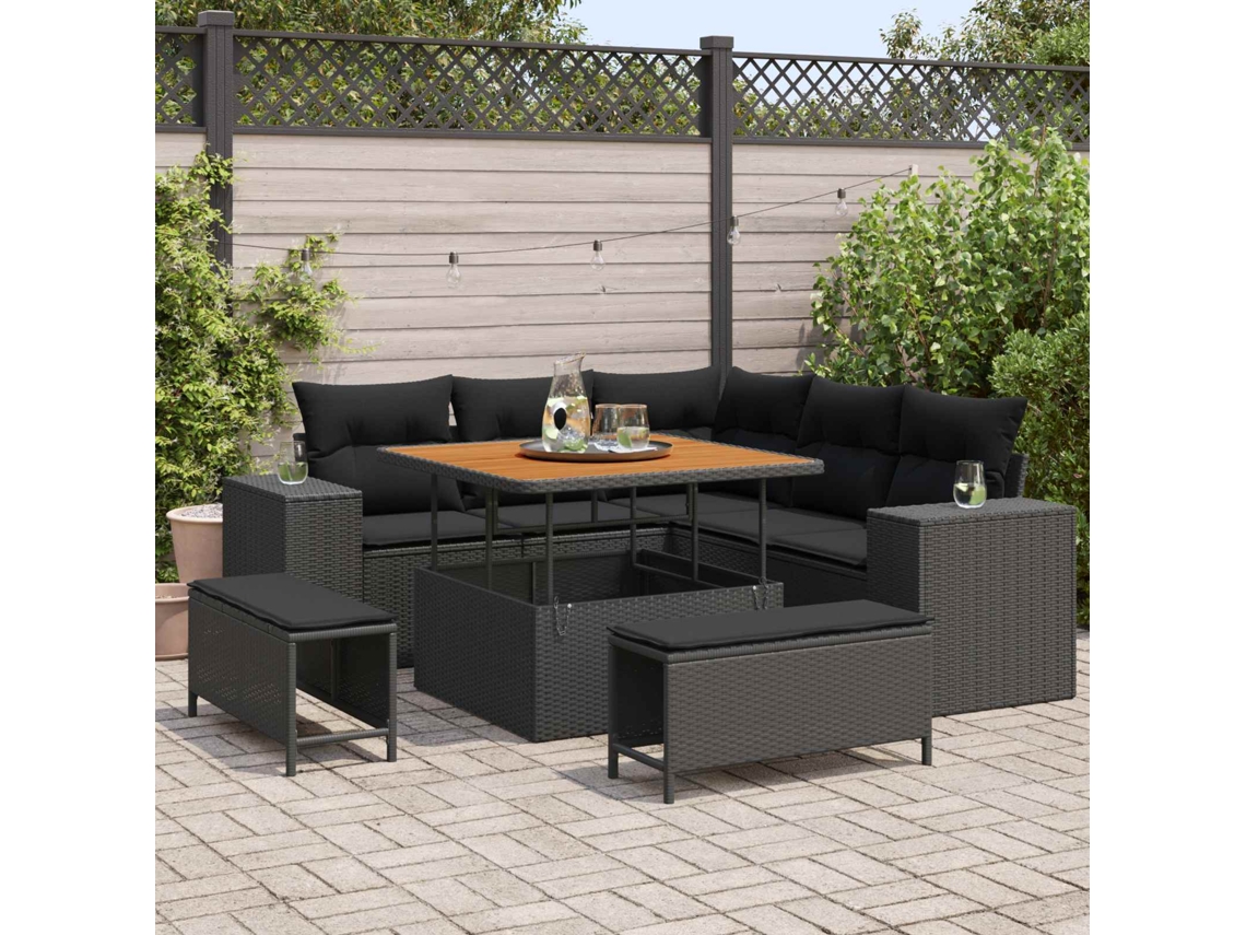Vidaxl Conjunto De Sofá De Jardim 8 Unid. 7-número De Lugares Preto