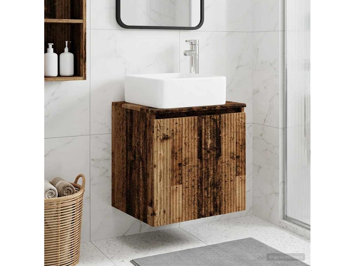 Vidaxl Vaidade Com Pia Suspensa Madeira Antiga 53 X 35 X 63 Cm
