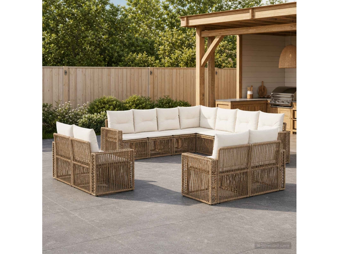 Vidaxl Conjunto De Sofá De Jardim 11 Unid. Bege E Branco Creme Vime Pe