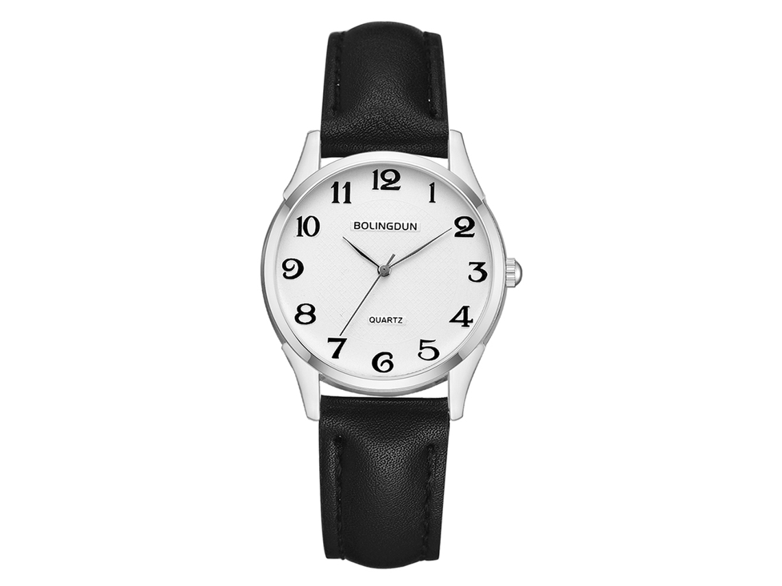 Relógio de Pulso de Quartzo Elegante com Pulseira de Couro Design Minimalista e Luminoso