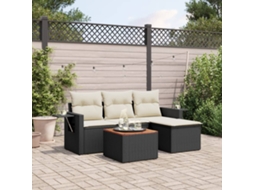 Vidaxl 5 Pcs Conjunto Sofás De Jardim Com Almofadões Vime Pe Preto