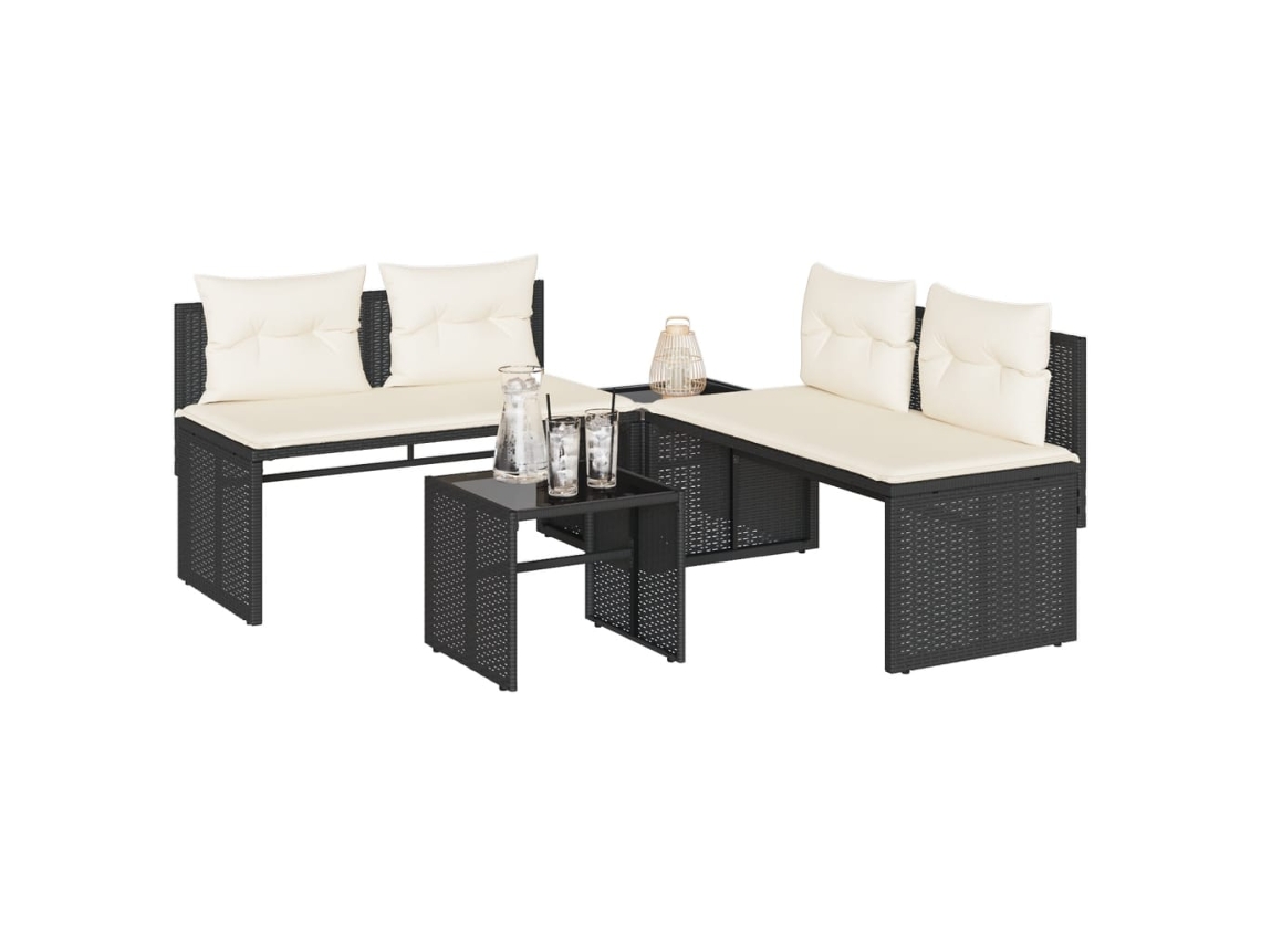Vidaxl 4 Pcs Conjunto De Sofás Para Jardim C/ Almofadões Vime Pe Preto