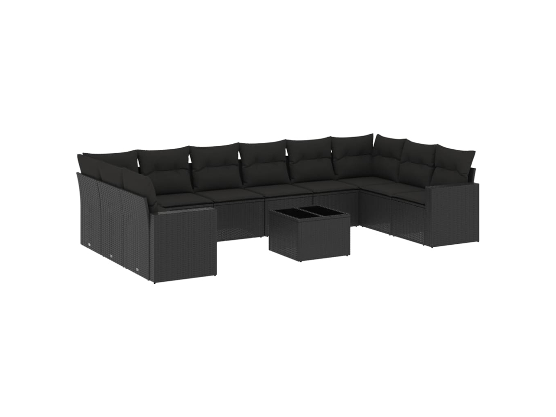 Conjunto de 11 Sofás de Jardim com Almofadões Vime Pe Preto MAISON EXCLUSIVE