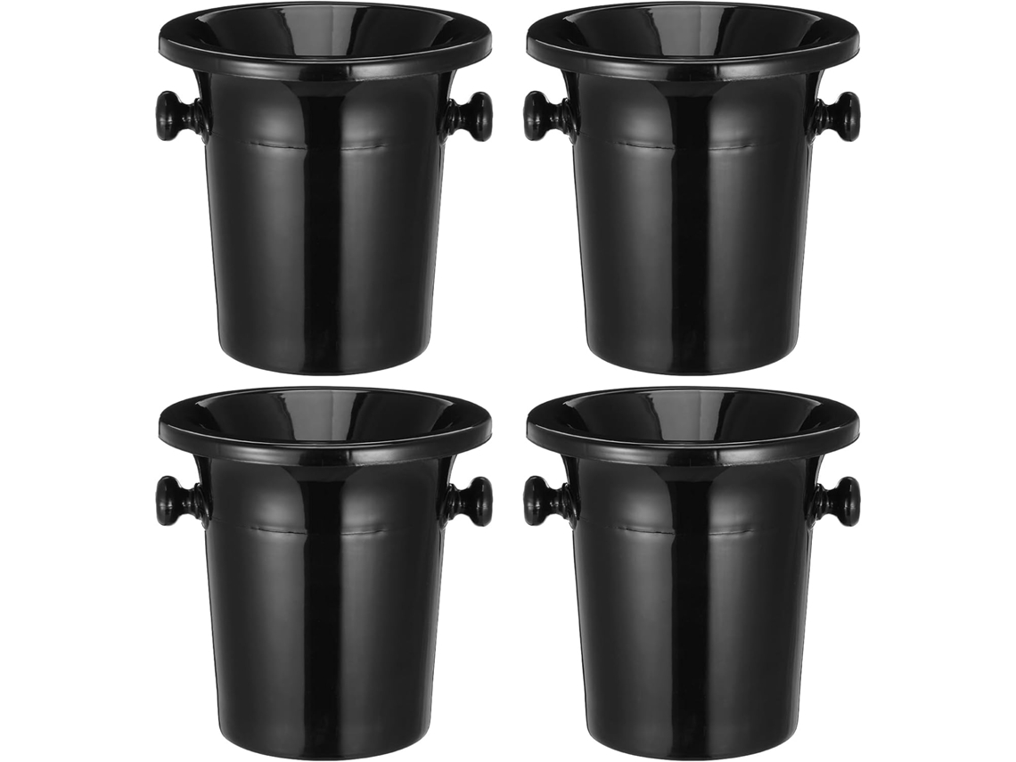 Conjunto de 4 Cuspidoras Recipientes Gelo para Degustação Vinhos, em Plástico Preto, Redondas, CHABERLU