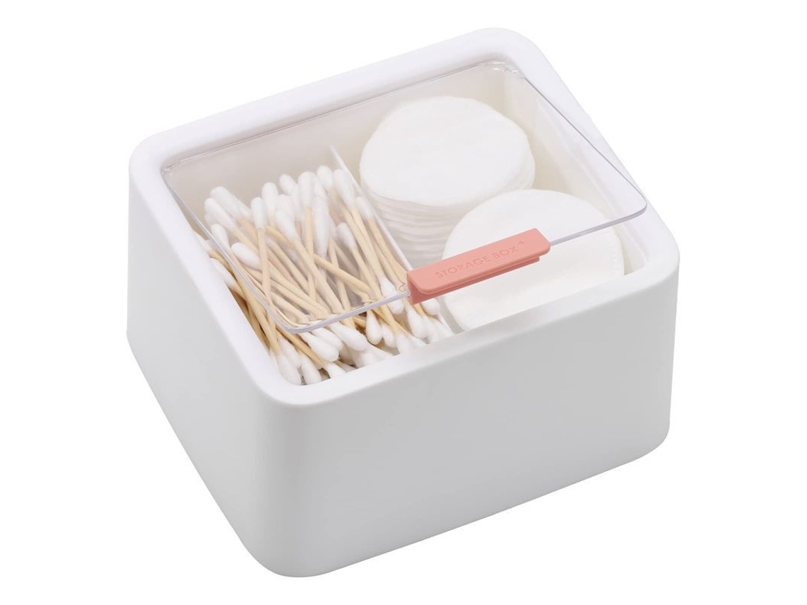 2026-dispensador De Bastoncillos De Algodón Linjou 2 Compartimentos Organizador De Baño Blanco 5.7x5x3.2 Polegadas