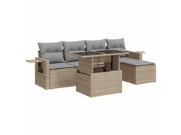 Conjunto de 6 Sofás P/ Jardim com Almofadões Vime Pe Bege MAISON EXCLUSIVE (80x200 cm)