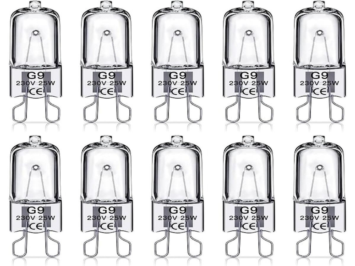 Lurelia Pacote com 10 Lâmpadas Halógenas G9 25w 230v, Reguláveis, Sem Cintilação, Para Lustres