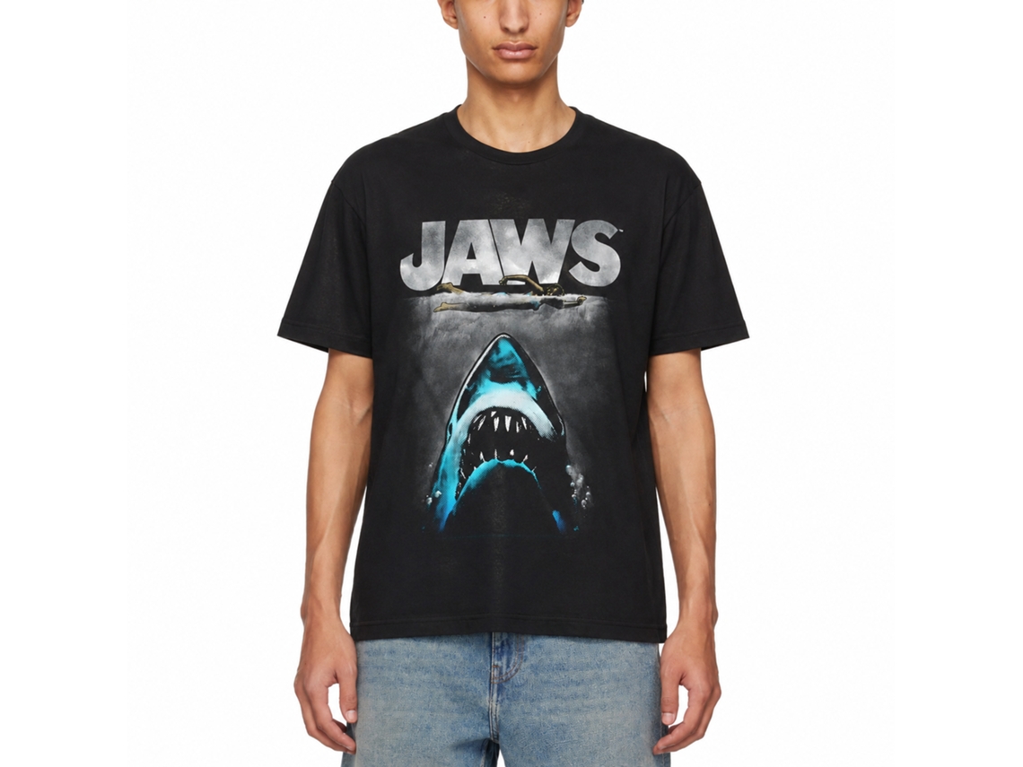 Rockinstone Jaws Movie Lichtenstein Black Adult T-shirt Size:m
