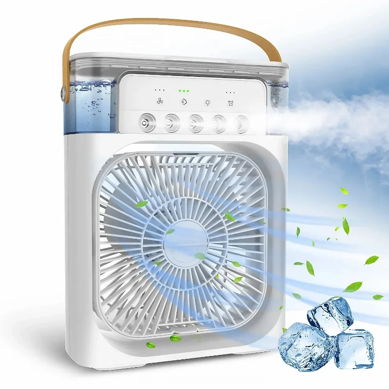 Ventilador portátil 3 em 1 de alta qualidade, ar condicionado doméstico, pequeno climatizador evaporativo com luz noturna de LED. Brilvibera