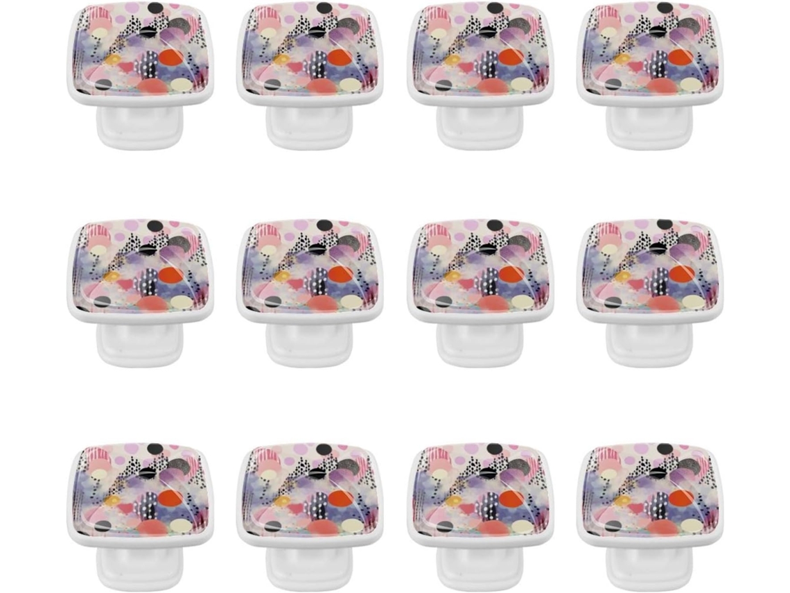 Puxadores E Maçanetas Quadradas Para Armários De Cozinha, Conjunto De 12 Peças, Estampa Abstrata De Bolinhas Coloridas
