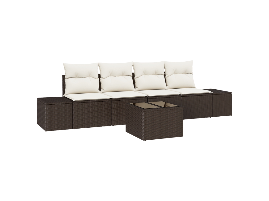 Conjunto 5 Conjunto De Sofá De Jardim Vidaxl Castanho Vime Pe (294 X 62 X 85 Cm)