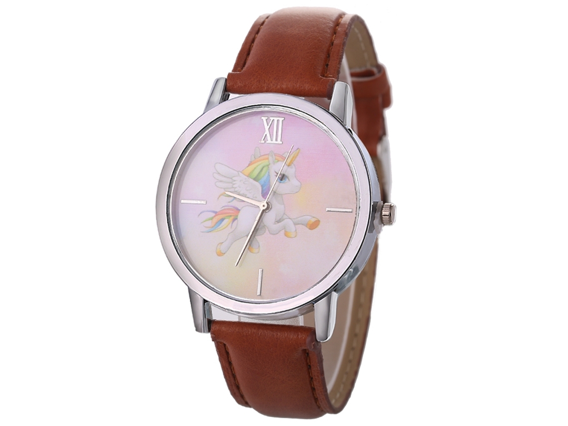 Relógio feminino de luxo, mostrador redondo, pulseira de couro, quartzo, marrom.