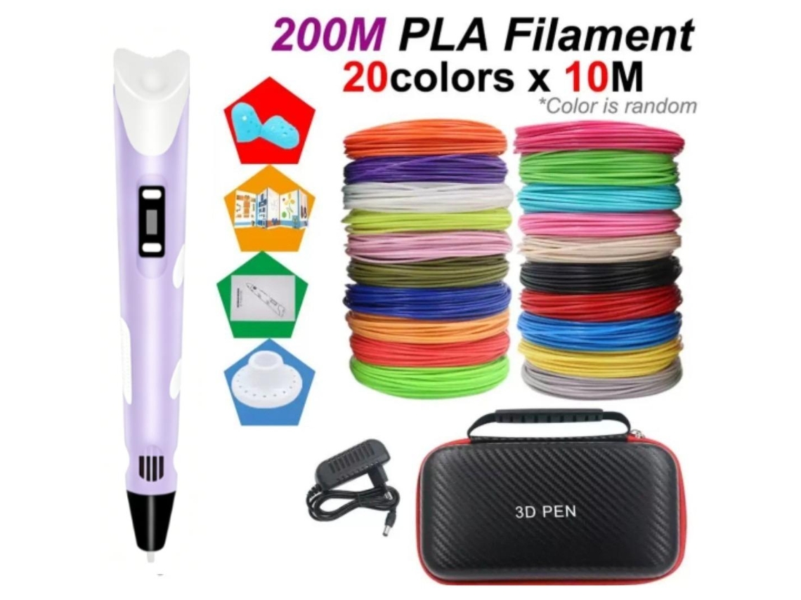 Caneta De Impressão 3d Criativa,temperatura/velocidade Ajustáveis Com Caixa De Armazenamento,10m X 20 Cores Filamentos Pla, Roxo Digitallab