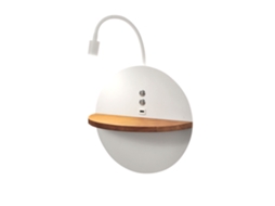 Dual Aplique De Parede Com Prateleira E Luz Led De 15w Fabas Luce Touch Dimmer Branco Mate Com Usb Integrado Em Madeira