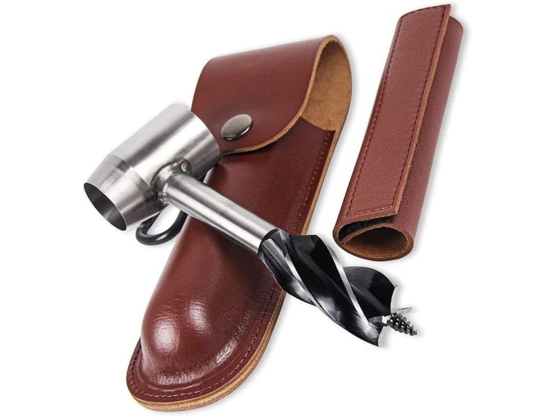 Ferramenta De Sobrevivência Furadeira Manual Para Camping E Outdoor Mini Furadeira De Mão Aço Oxidado Com Estojo E Anel De Montanha