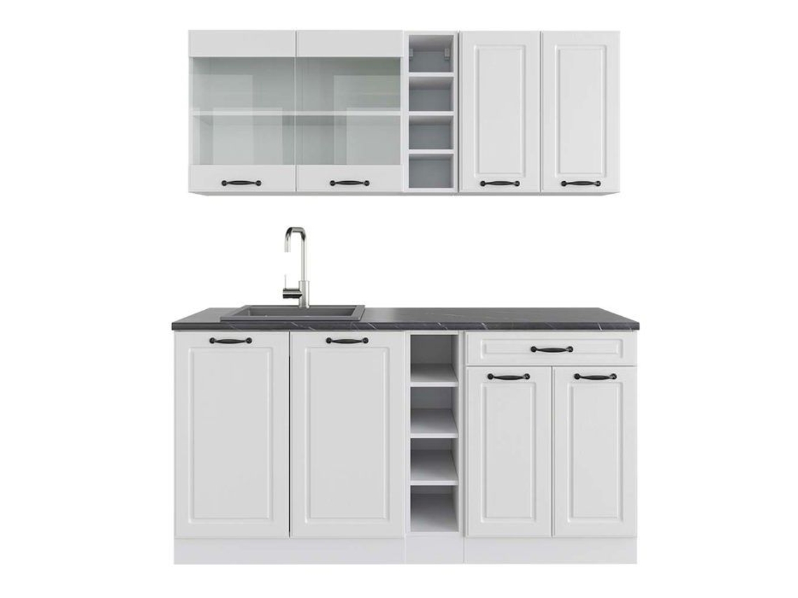 Cozinha R-Line, 160 cm, PT Antracite, Country branco/branco, Vicco