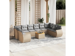 Vidaxl 11 Pcs Conjunto Sofás De Jardim C/ Almofadões Vime Pe Bege