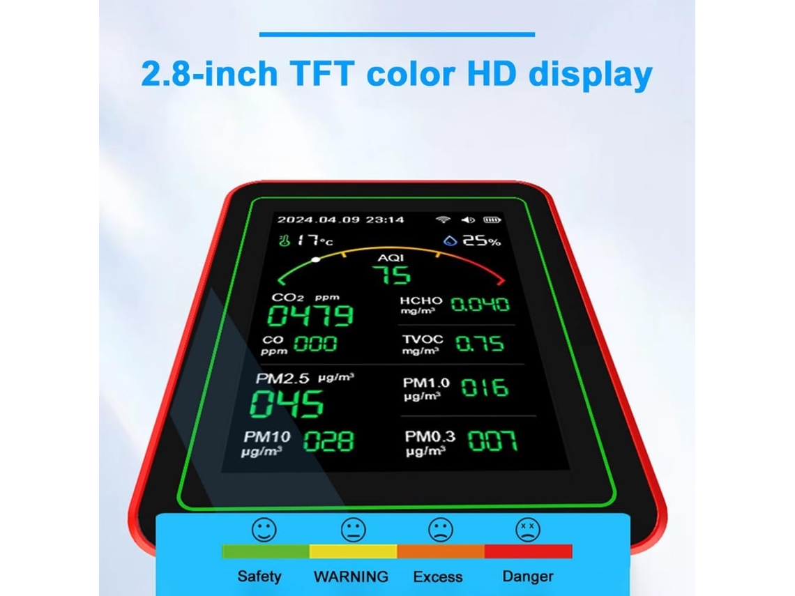 Monitor de Qualidade do Ar 15 1 Testador Inteligente Pm Co 2 Tvoc Hcho Exibição de Temperatura e SFUSHOS