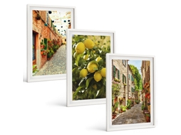 Conjunto De Pinturas Ruas Com Flores E Limão Espelharte (3 Peças 40x60 Cm)