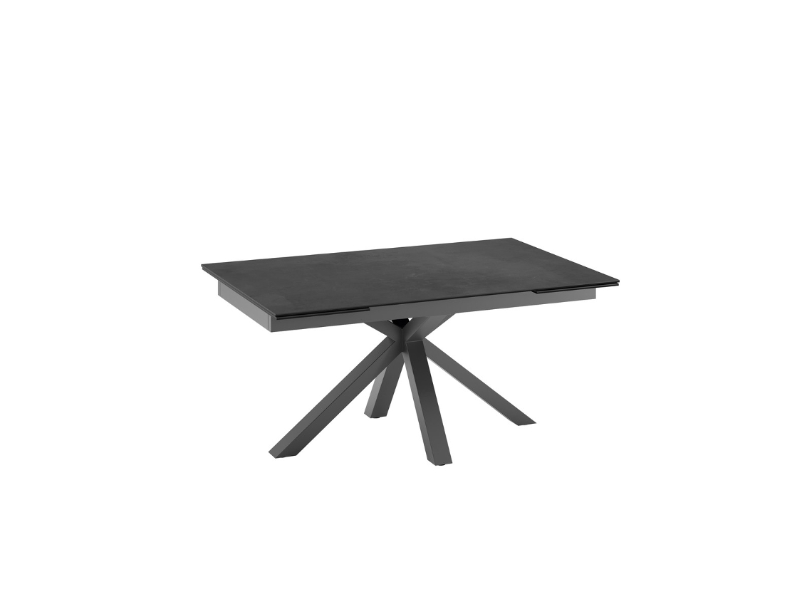 Mesa Extensível Ceramica 1 160/240cm Com Tampo Em Cerâmica Cinza Grafite Fosco Sobre Base De Vidro Temperado E Metal - Stones