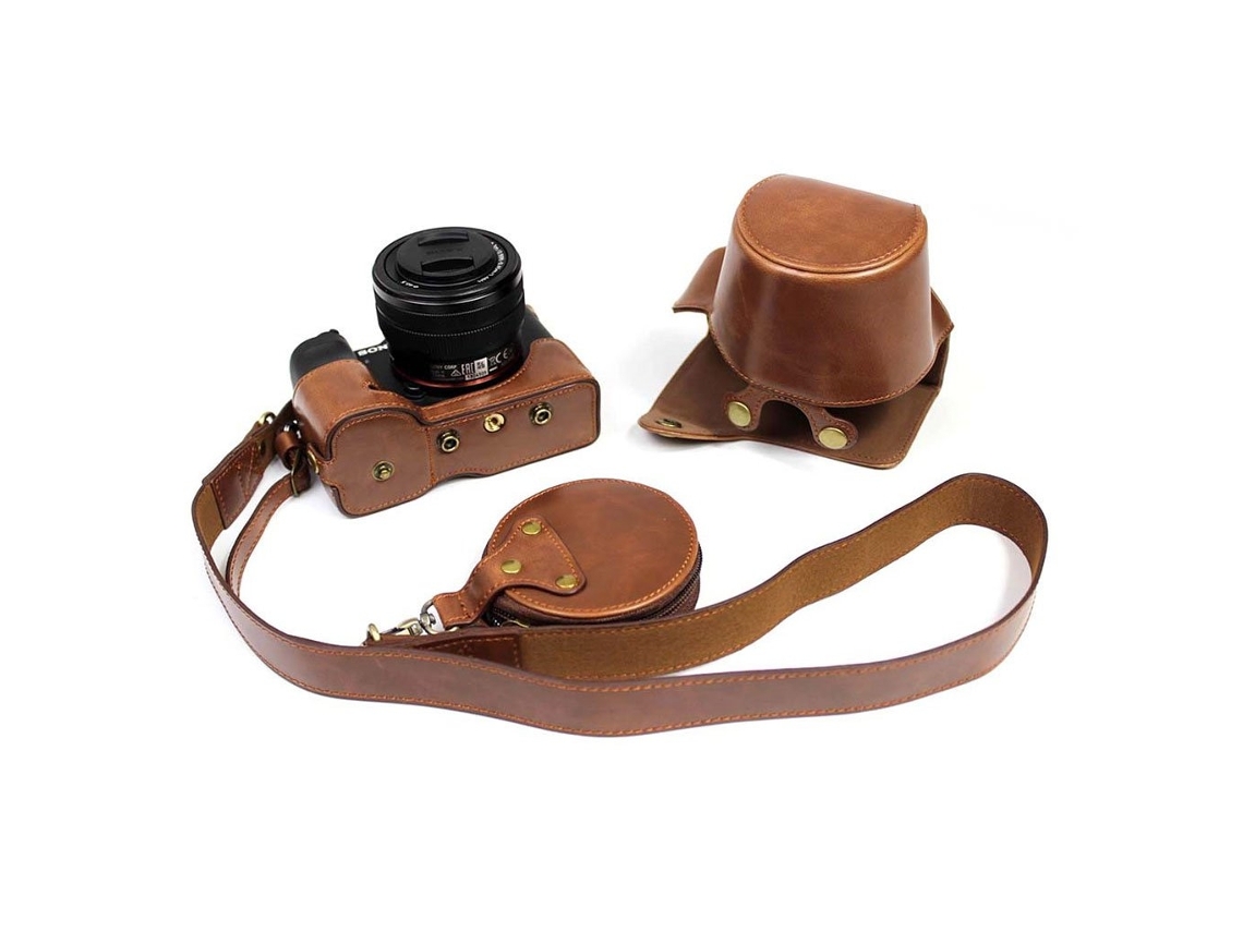 Capa De Couro Alça Para Sony A7c Café Brilvibera