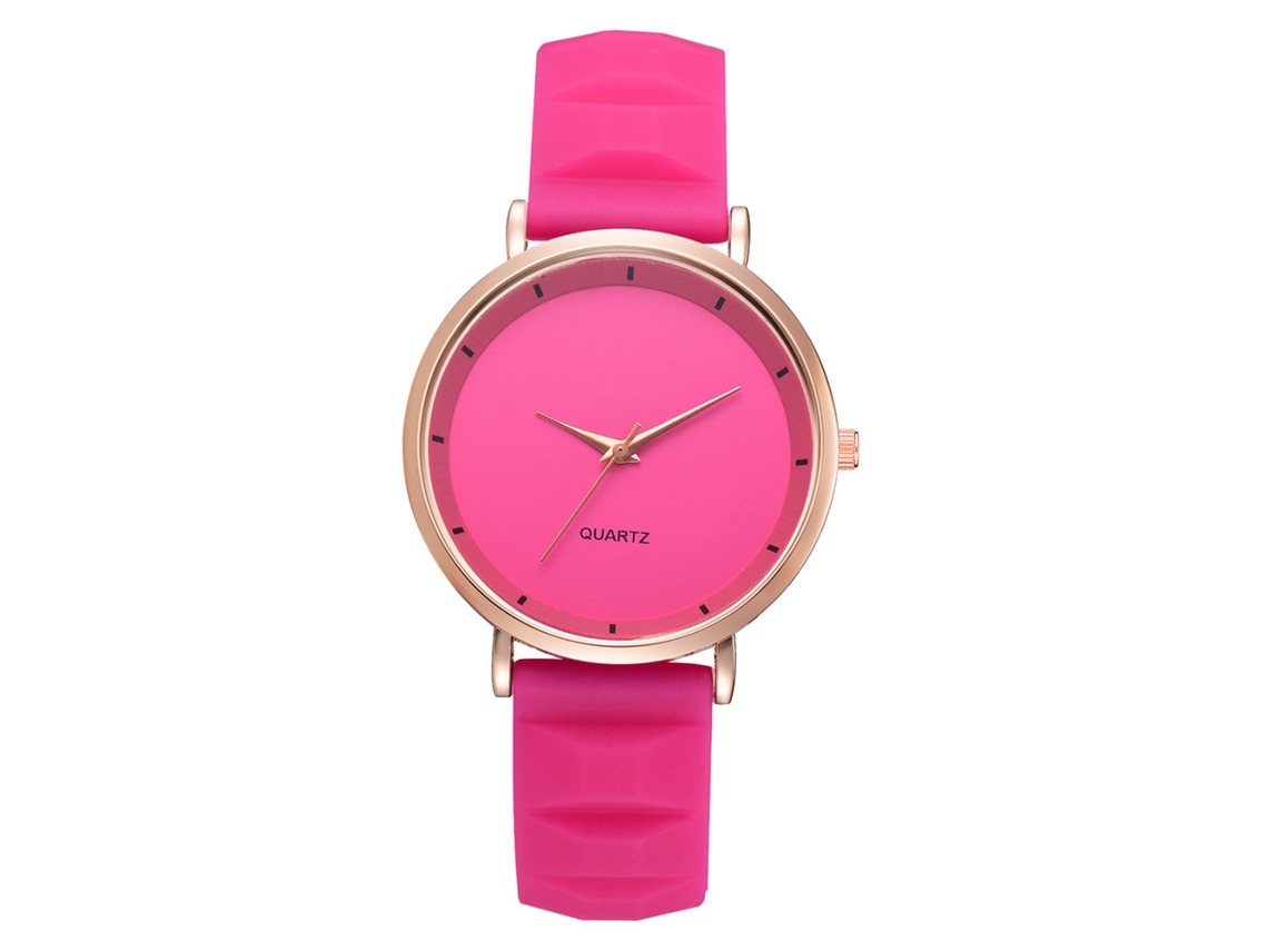Relógio de Pulso de Quartzo Simples com Pulseira de Silicone Cor Rosa Fashionable