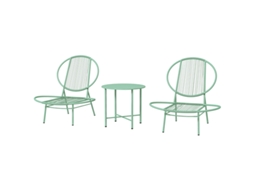 Conjunto De Bistrô 3 Peças Em Aço Resistente, Com Mesa E Cadeiras Ergonômicas Em Formato Concha Para Varanda Ou Jardim.