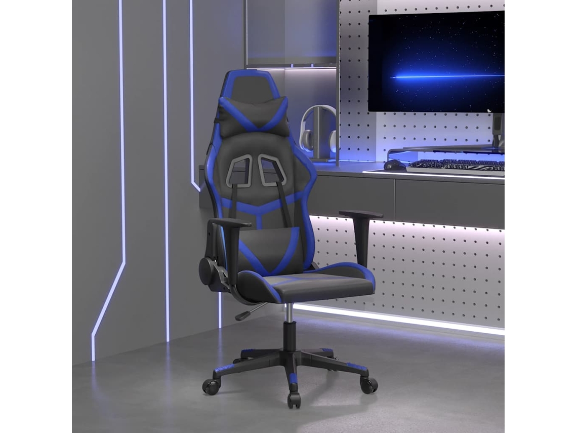 Vidaxl Cadeira Gaming De Massagens Couro Artificial Preto E Azul