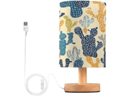 Abajur De Cabeceira Em Aquarela Com Estampa De Cacto, Portas De Carregaje USB C, Luminária De Mesa Cabeceira, Luminária