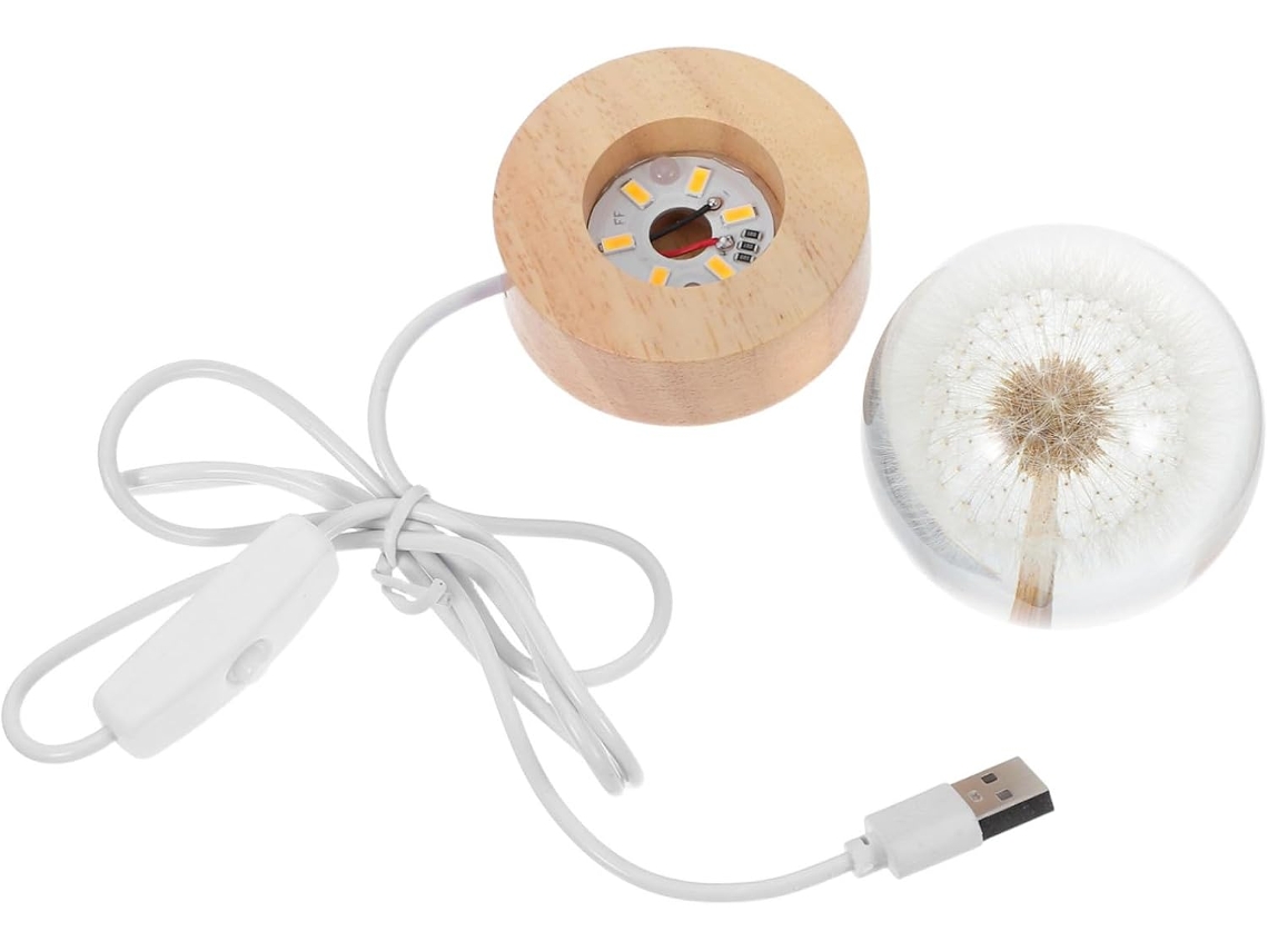 Luminária De Mesa Em Formato Bola Cristal Com Flor Preservada E Base
