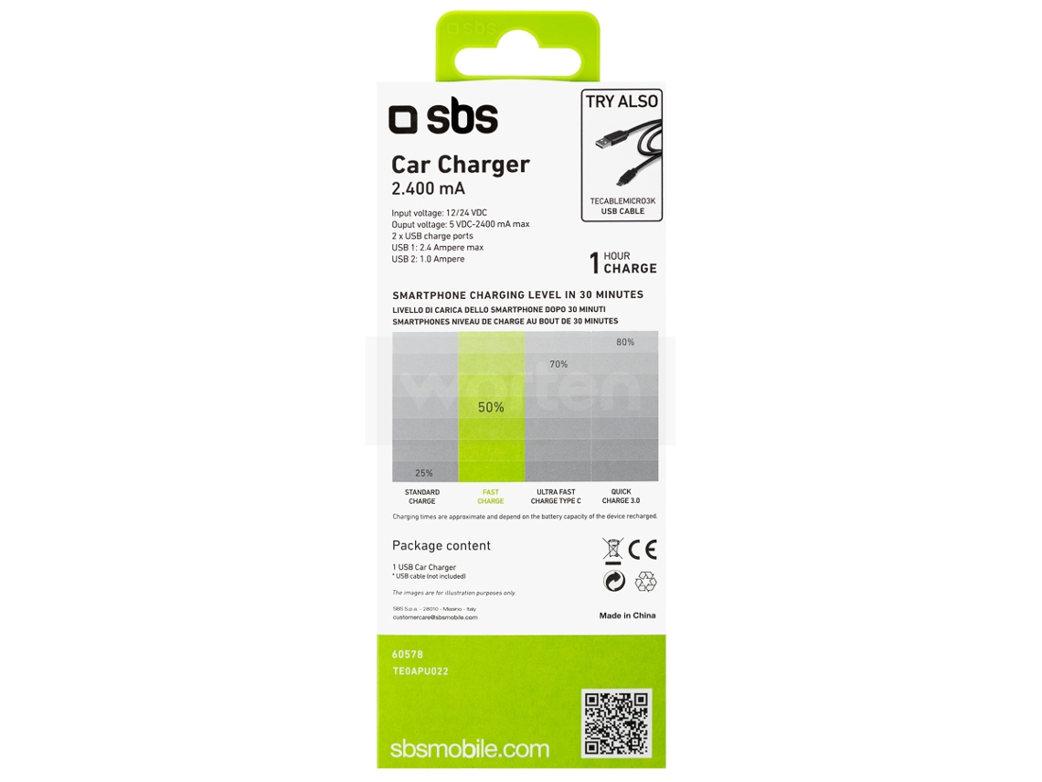 Carregador SBS 2xUSB 2000