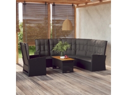 Vidaxl 3 Pcs Conjunto Lounge De Jardim C/ Almofadões Vime Pe Preto