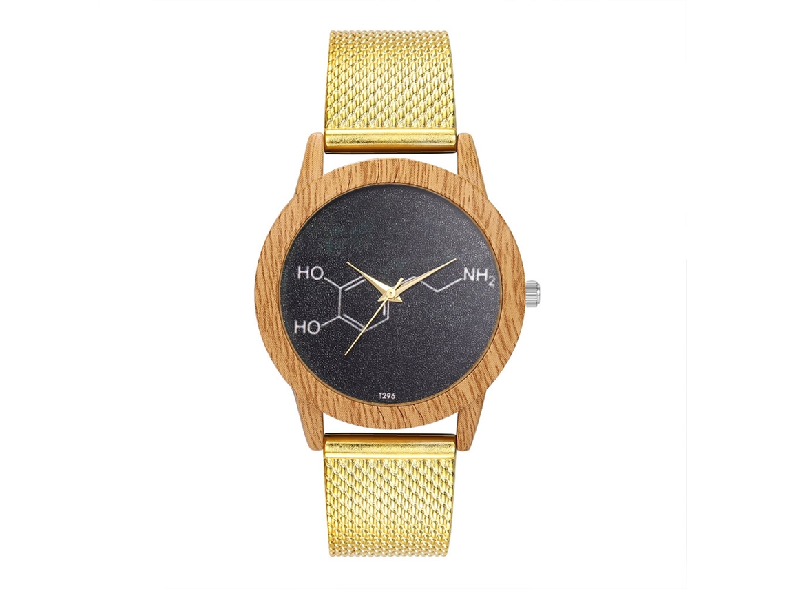 Relógio de pulso analógico de quartzo com pulseira de malha casual para mulheres e homens (dourado)