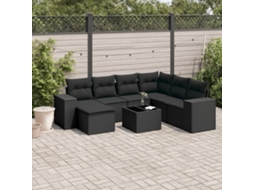Conjunto de 8 Sofás de Jardim com Almofadas Vime Pe Preto Dkd Home Decor