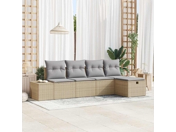 Vidaxl Conjunto De Sofá De Jardim 5 Unid. Bege Vime Pe