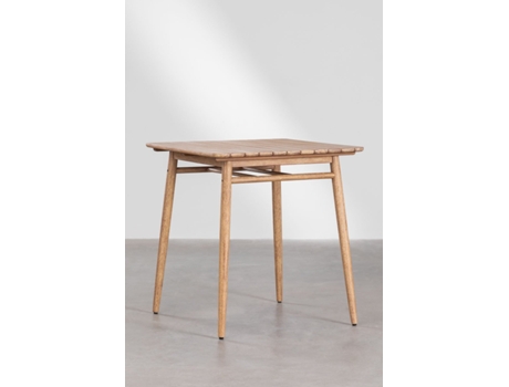 SKLUM Conjunto de Mesa Alta Quadrada 90X90 cm e 2 Bancos Altos em Madeira Naele Madeira de Eucalipto Beige Creme